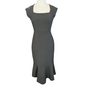 Express Black Sheath Dress Small Square Neck Flounce Hem Career Cocktail Formal